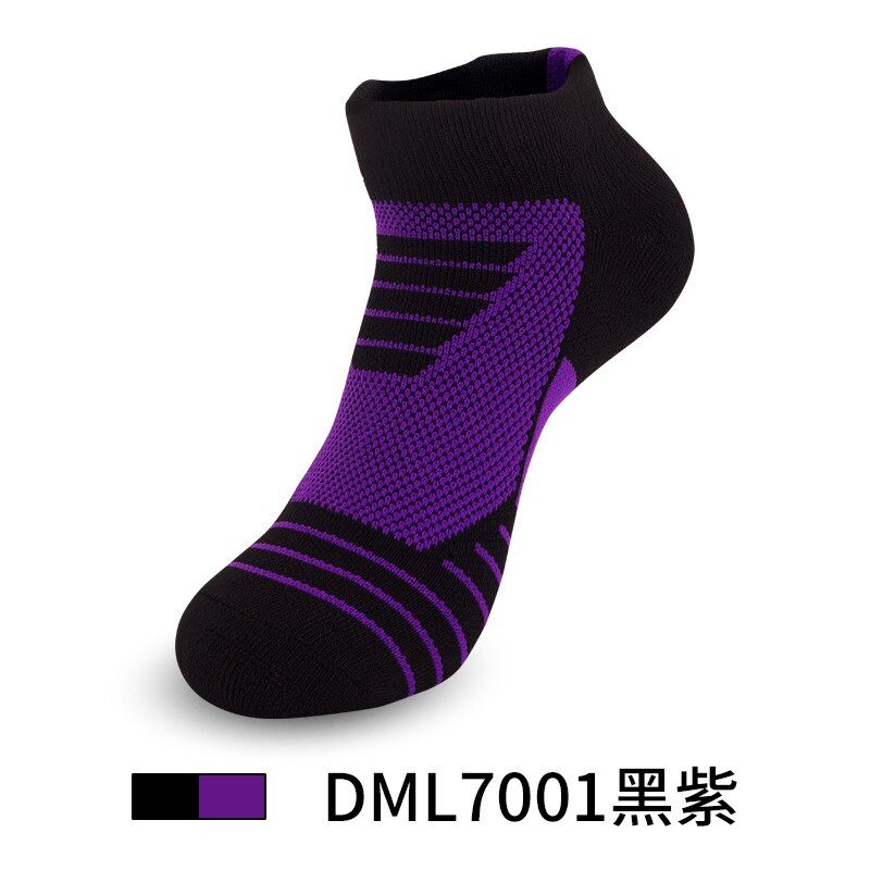 Adult Thickened Towel Bottom Basketball Socks Men Short Tube Non-slip Wear-resistant Sports Socks Outdoor Running Socks SKH007: black purple