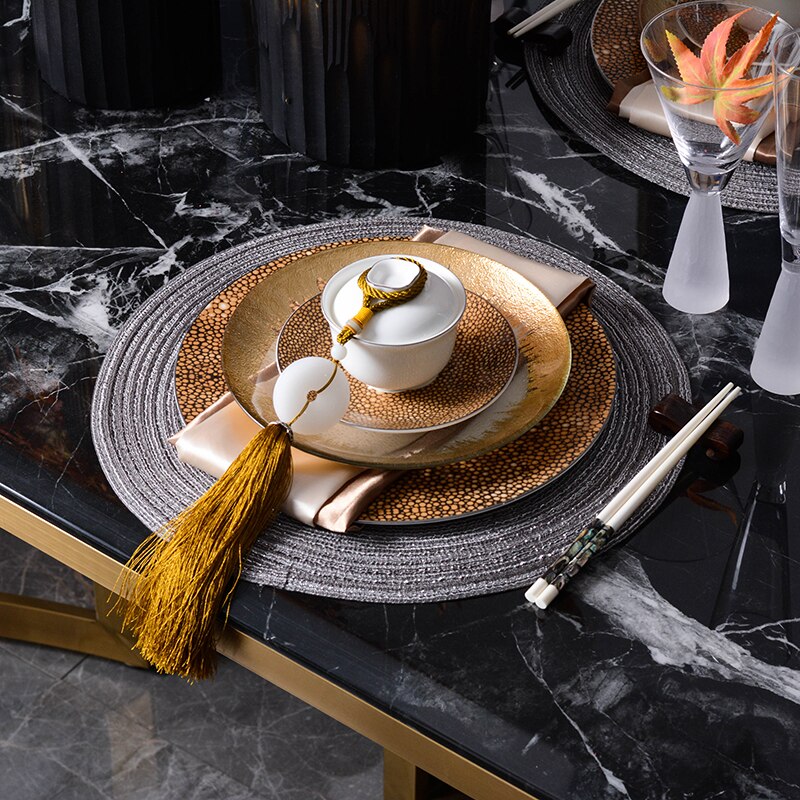 Luxury Tableware Hotel Dining Table Gold Chinese Decor Villa Western Dinner Plate Set Model Room Salad Snack Cake Plates