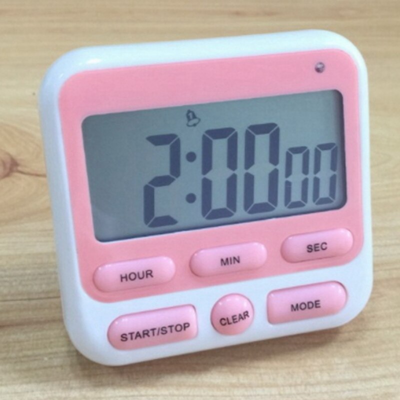 LCD Digital Electronic Timer Reminder Countdown With Clock Alarm Switch Pink Timer