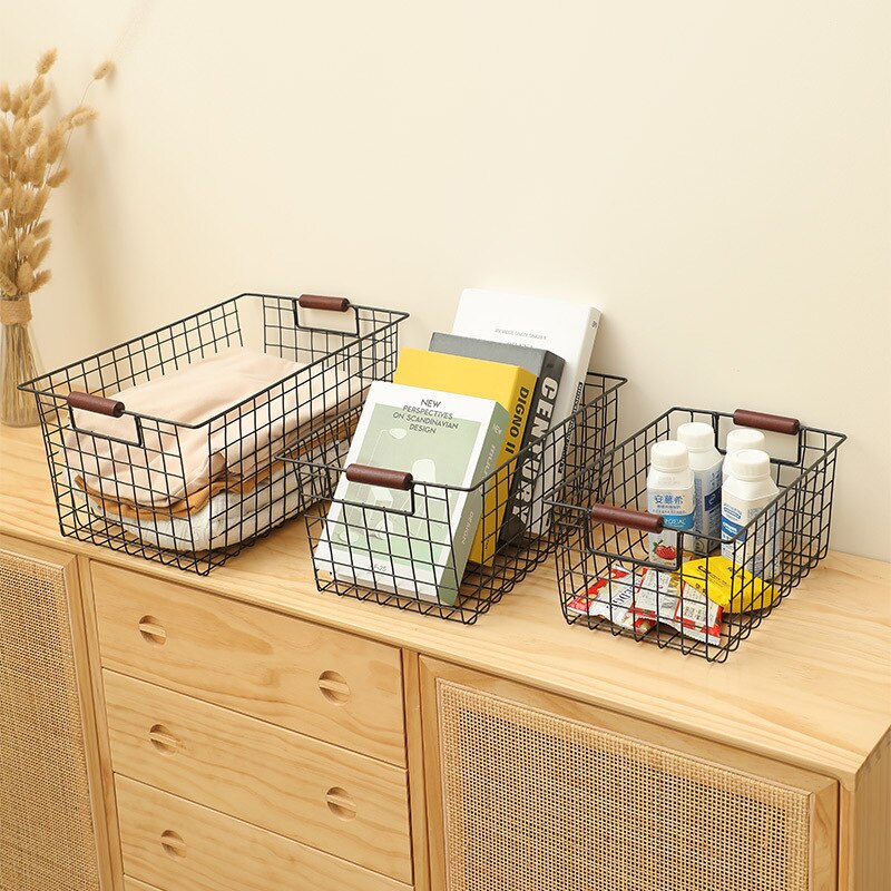 Nordisk japansk simpel jern kunst opbevaring kurv køkken diverse snacks opbevaring kurv desktop organisere opbevaring kurv med han