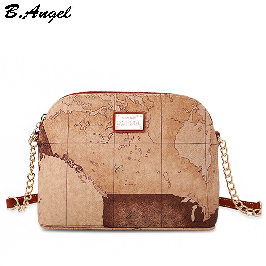 Saco de couro à prova dwaterproof água mapa do mundo concha para mulheres retro ombro crossbody saco moda presentes para meninas estilo viagem: HC-Z-782