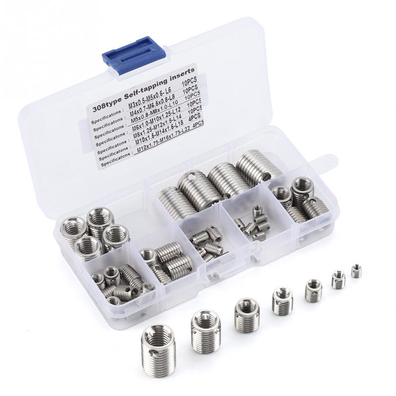 58Pcs Stainless Steel Self Tapping Thread Inserts Inner Thread Reinforce Repair Tools With Box Tool