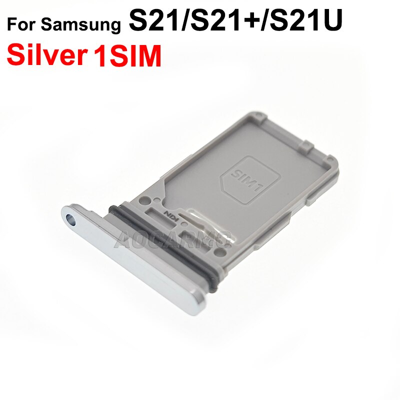 Aocarmo para samsung galaxy s21 ultra s21 + s21u s21 plus único &amp; duplo cartão sim bandeja slot para cartão titular peças de reposição: Silver--Single
