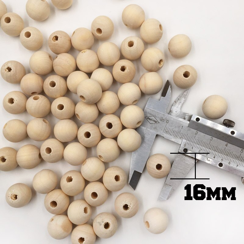 1-100PCs Natural Ball Wood Spacer Beads 6-50mm For Charm Bracelet baby wooden round bead: 16mm 100pcs