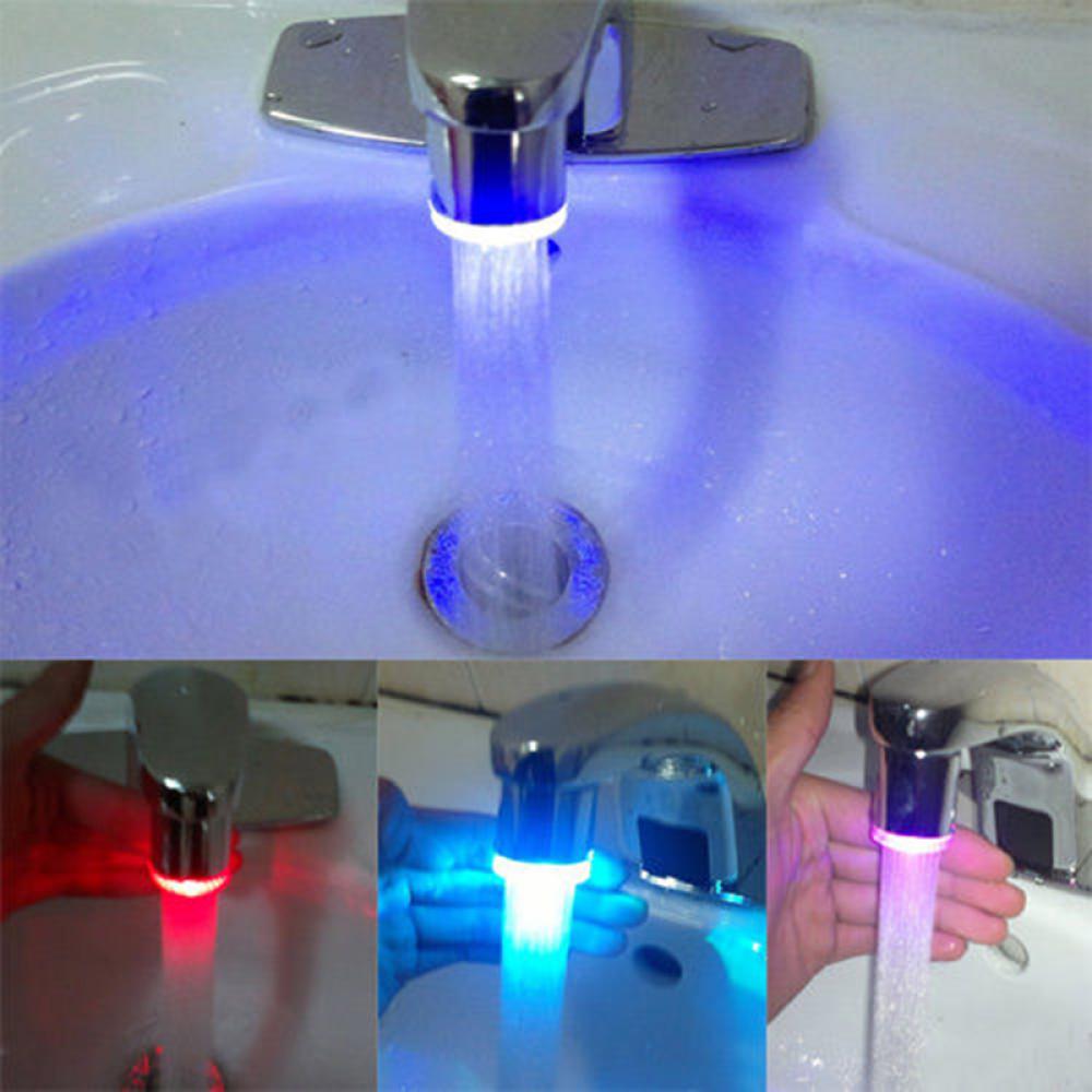3 Kleuren Temperatuur Sensor Led Water Kraan Kraan Licht Voor Badkamer Keuken Kraan Tuiten 22Mm Draad Kranen