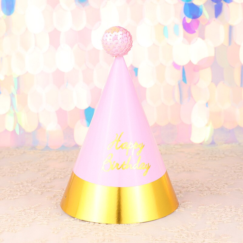4 pcs/lot Baby Kid Birthday Paper Hat Pink Blue Boy Girl Party Cap Festival Birthday Party Decoration Hat Prince Princess Crown