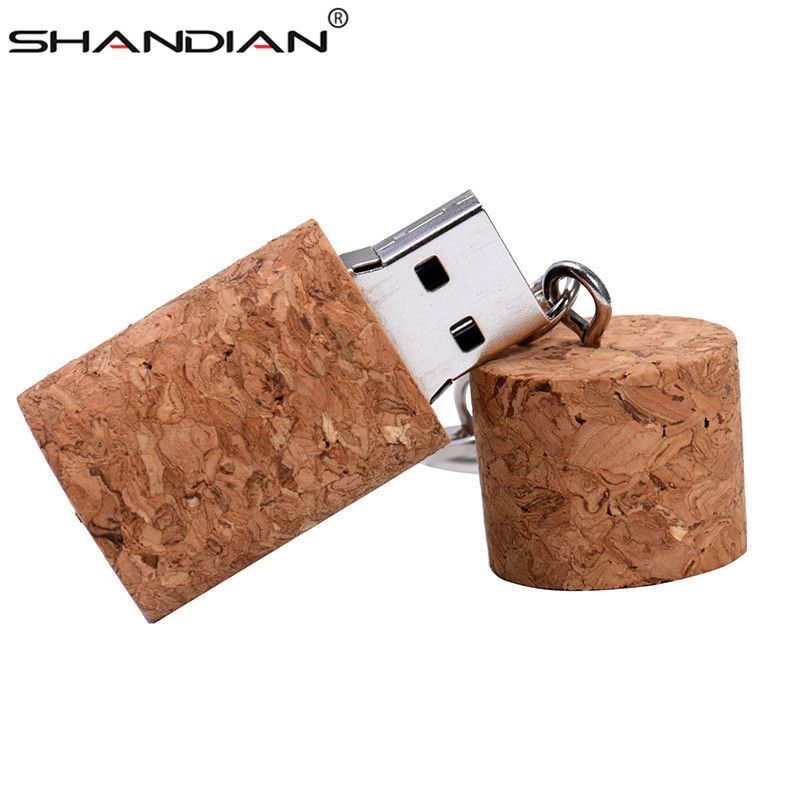 SHANDIAN Wooden cork USB flash drive wood bottle plug pendrive 4GB 16GB 32GB 64gb memory stick with keychain