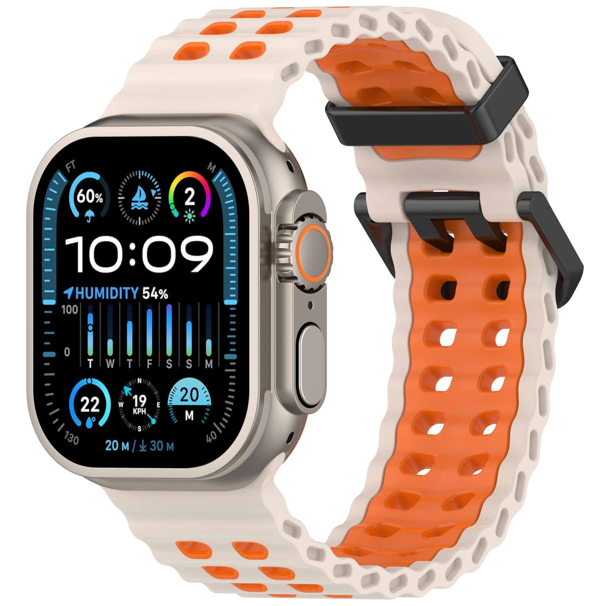 Pulseira esportiva de silicone oceano para apple watch ultra 2 49mm série 10 9 8 7 6 5 4 3 se 46mm 45mm 44mm 42mm pulseira de dois tons: Luz branca Pin