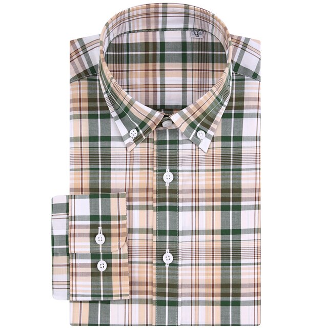 Engelsk stil langærmet plaid ternet bomuldsskjorte lommefri standard pasform casual button-down mænd gingham skjorter: Cl320572 / 38