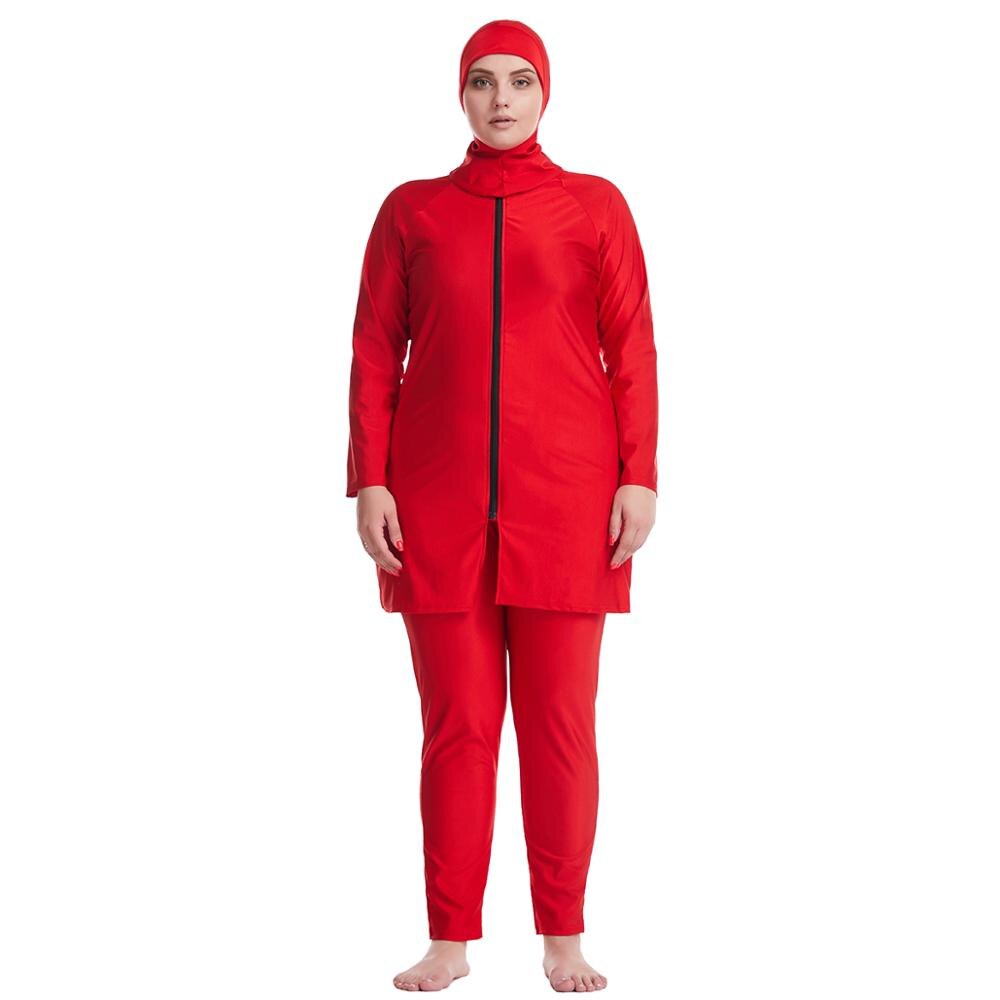 Peifu Moslim Badpak Super Losse Grote Size Plain Rits Zwaarlijvige Vrouwen Moslim Badpak XL-6XL: red / XL