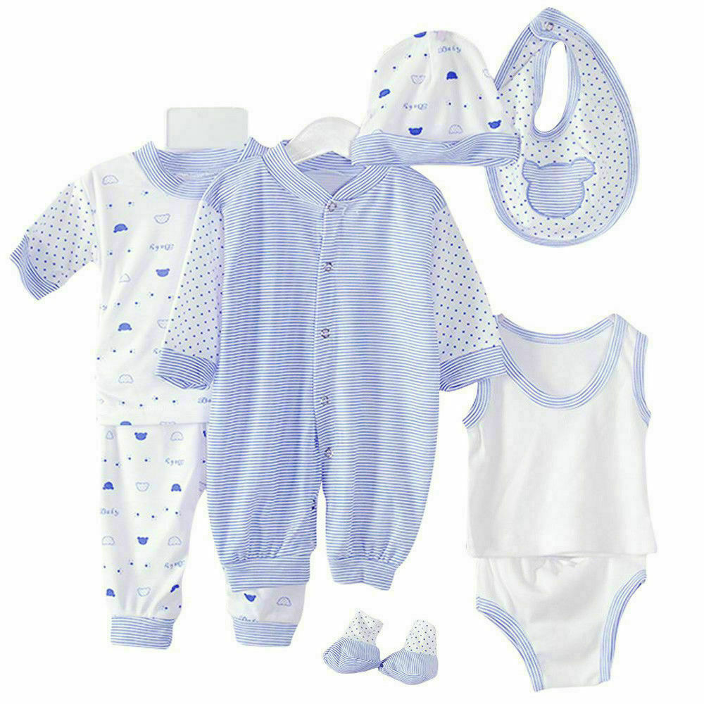 Unisex Newborn Baby Boys Girls 8 Piece Clothing Net Bag Layette Set Outfit 0-3M: Blue