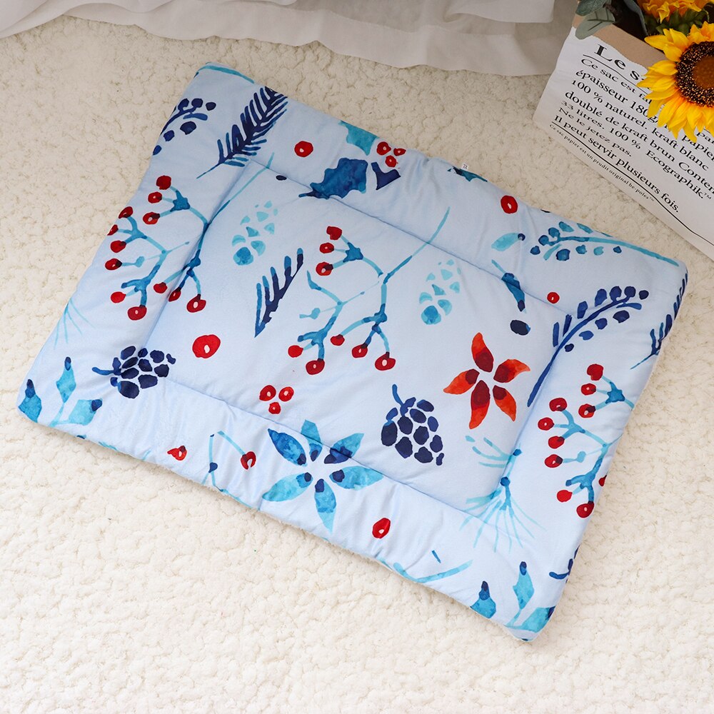 Blød varm hundemåtte vinter hundetæppe hvalp hund kat sengemåtte trykt sofa sovepude madras til små mellemstore hunde mops: Lyseblå / 75 x 95cm