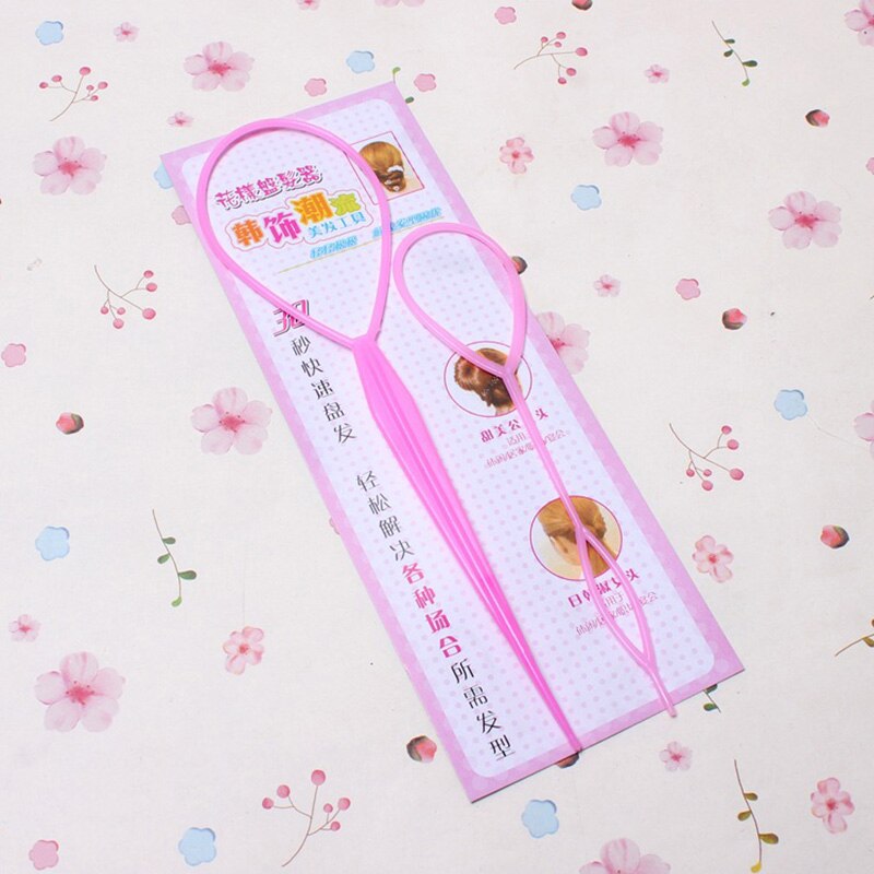 2 Set Magic Hair Braiding Twist Curler Styling Set Hairpin Holding Hair Braiders Pull Hair Needle Ponytail DIY Tool: pink