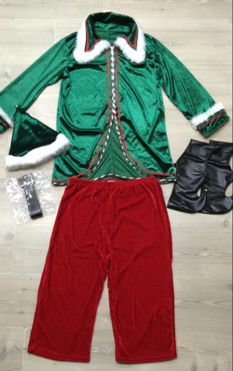 M-3XL Christmas Santa Claus Costume Adult Set With Belt Hat Pants Shoe Covers Novelty Costume Clothes Suit Cosplay Christmas Set