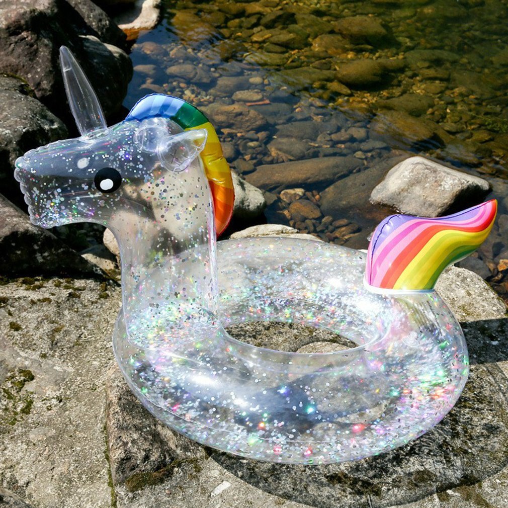 Giant Alle Transparante Pailletten Flamingo Eenhoorn Vorm Opblaasbare Pvc Zwemmen Ringen Zwembad Float Air Matras Strand Water Fun Speelgoed