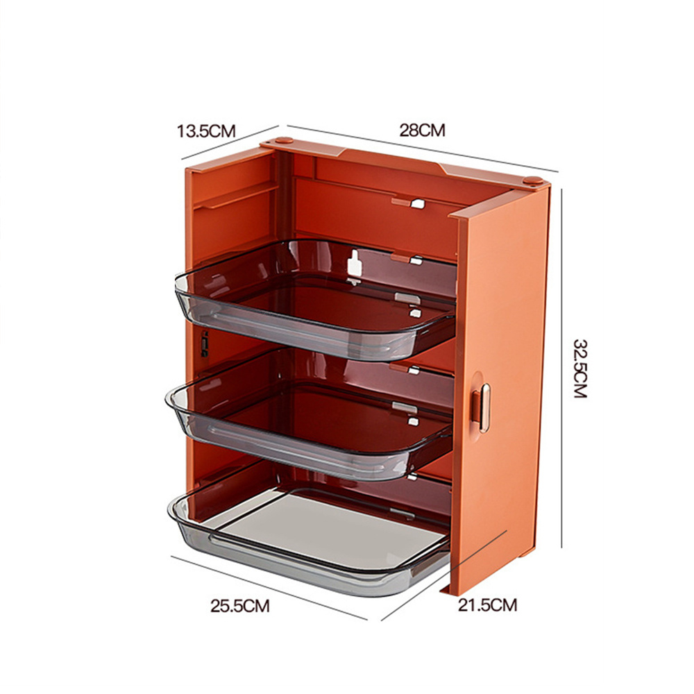 Wall Mounted Storage Tray Kitchen Foldable Dish Plates Multilayered Hanging Tray Drawer Multi-function Storage Plate Household: Orange-A