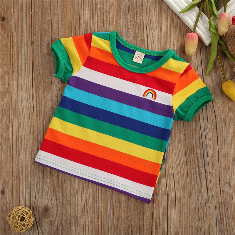 CANIS baby's t-shirts Newborn Toddler Baby cothing Girls Rainbow Casual Pullover T-Shirt Tops Striped Dress