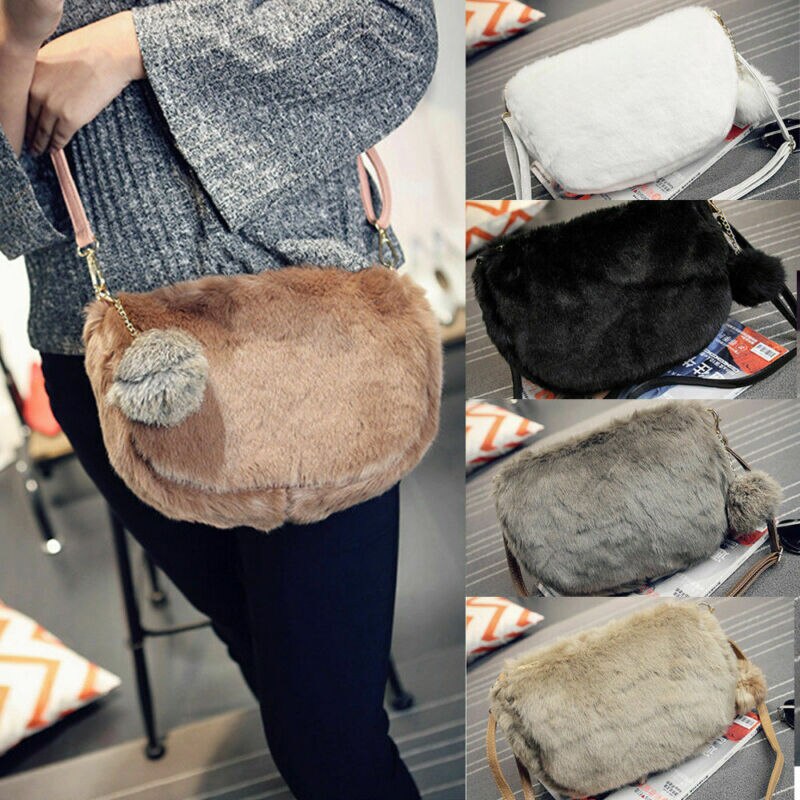 Crossbody Tassen Voor Vrouwen Pluizige Bont Faux Zakken Mode Vrouwelijke Schoudertas Pack Pompom Handtas Tote Dames Reizen Messenger Bag