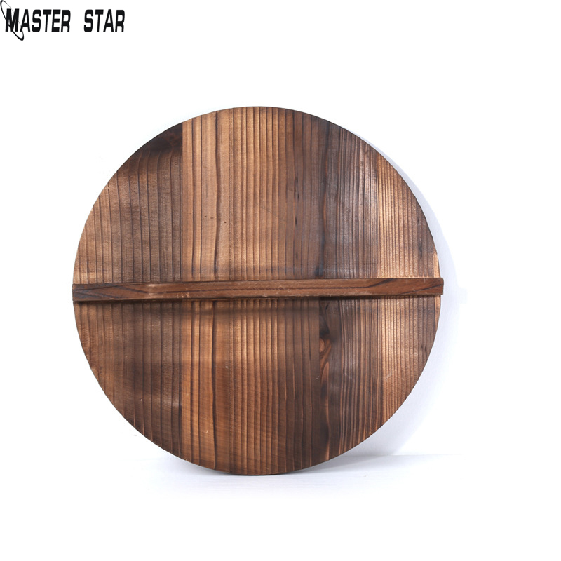 Mater stjerne traditionelt træ låg 30-42cm wok cover store carbonized træ cover jar køkkengrej dele køkkenredskaber