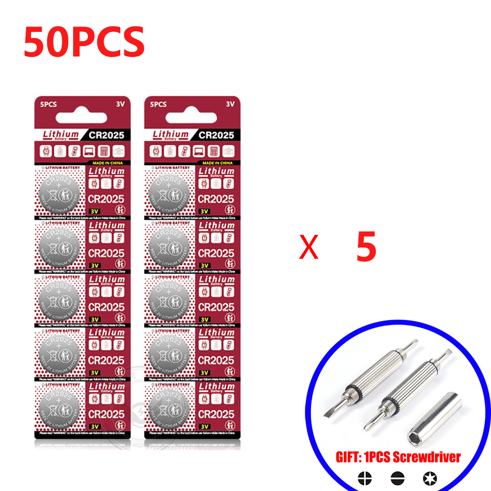 CR2025 Battery CR 3V Lithium Battery DL2025 BR2025 KCR2025 For Car Remote Control Watch Button Coin Cells: Red