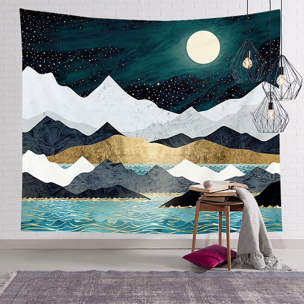 Tapestry Ocean Beach Wall Hanging Landscape Beach Decoration Blue Cloud Landscape Blanket Polyester Wallpaper#y30: Purple Grey