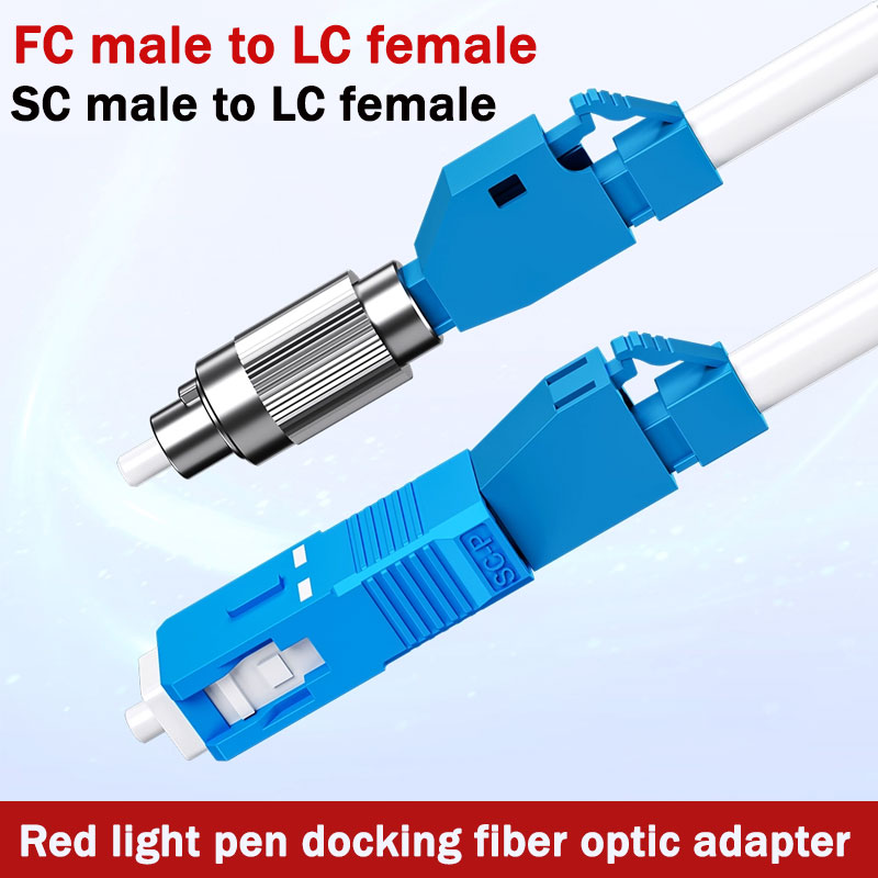 Adaptador SC para LC Fêmea com Acoplador de Cabeça Quadrada Pequena, Adaptador Conversor de Fibra Óptica FC Macho para LC Fêmea com Caneta de Luz Vermelha