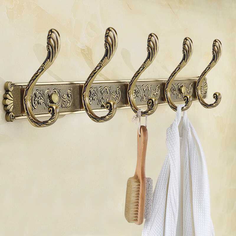 European Retro Emboss Wall Hook Space Aluminum Storage Rack 4-5 Hooks Hat Clothes Hanging Door Hange Luxury Bathroom Accessories