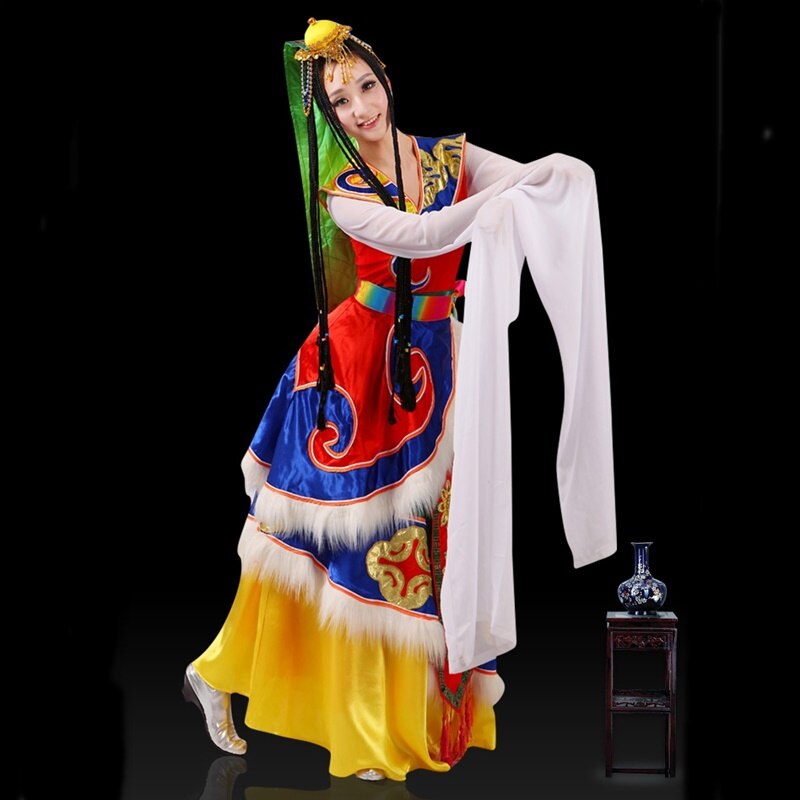 Vêtements de fête mongole chinois manches d'eau Costumes de danse folklorique vêtements scène danseur tenue tenue Performance robe tibétaine
