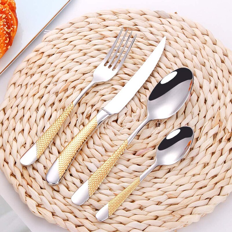 304 Stainless Steel Luxury Flatware Cutlery Set Silver Kitchen Tableware Set Dinnerware Fork Spoon Knife Western Gold Dinner Set