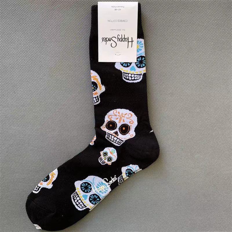 Happy Socks Men's Diamond Check Socks Four Seasons Pure Cotton Geometric Pattern Sports Socks Size 41-46