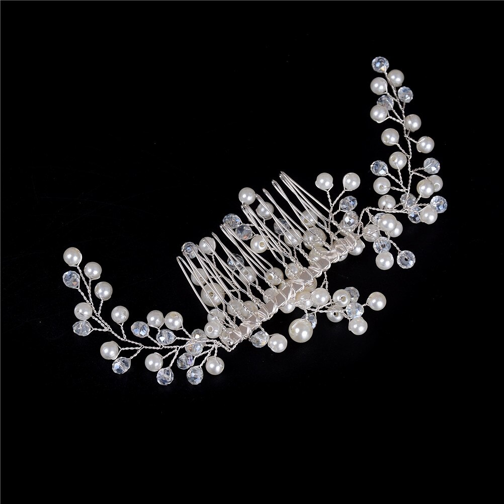 Peineta de perlas de cristal para el pelo, adorno de joyas para el pelo para boda, novia, decoración de la cabeza, peineta de novia con diamantes de imitación