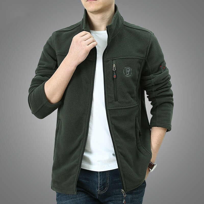 4xl efterår vinter herre varm fleece jakke plus fløjl tykkere termisk stor størrelse cardigan fleece frakke udendørs sport vandrejakker: 8579 tynde grønne / M