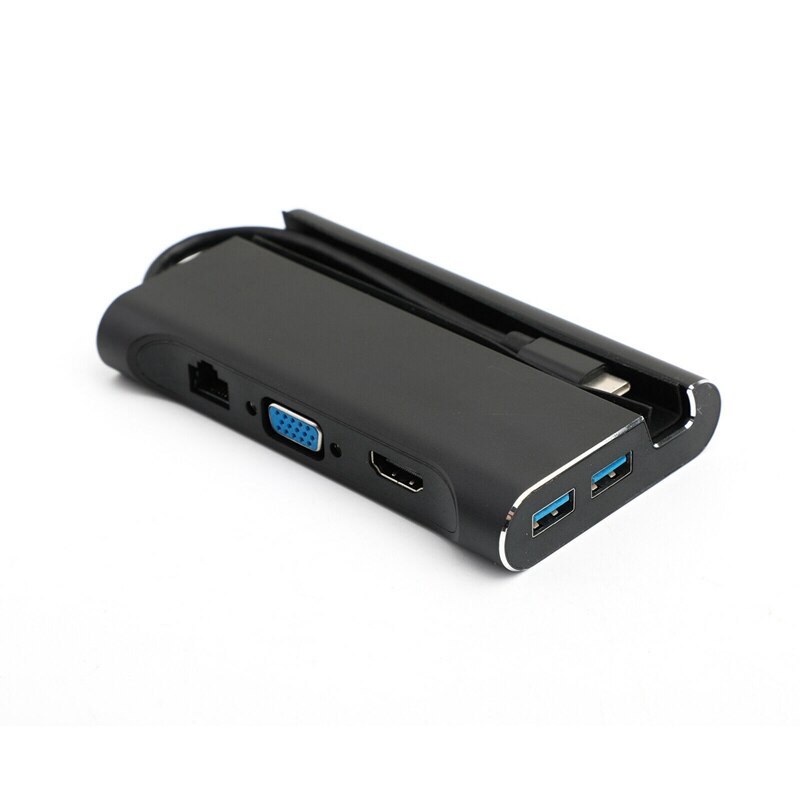 7 in 1 Type-C HUB Converter 4KMI VGA RJ45 3 USB3.0 Splitter Adapter Dock