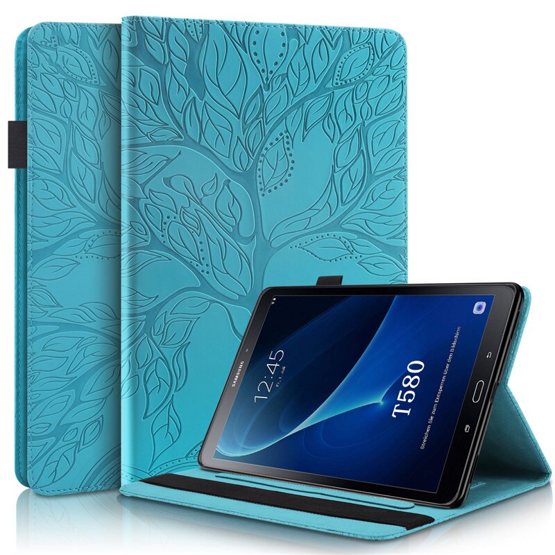 For Funda Tablet Samsung Galaxy Tab A 6 A6 10 1 Case 3D Tree Embossed Leather Case for Samsung Galaxy Tab A6 SM T580 T585: Blue / SM-T580