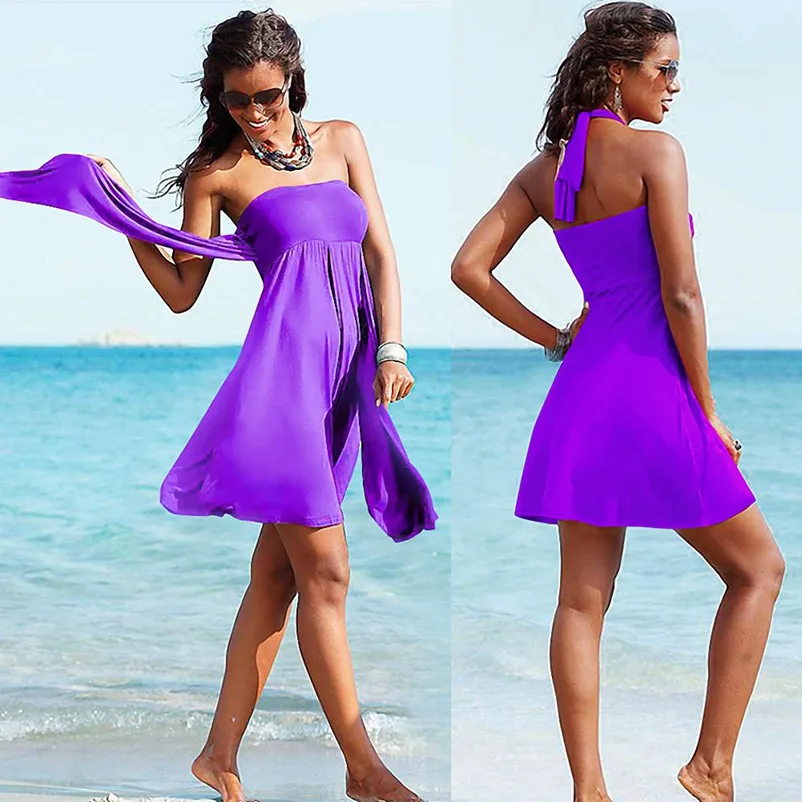 Beach Dress Cover Ups Swimsuit Swimming Sundress Beachwear Wear Pareo Crotch Tunic Woman Girl Bikini Bathing Suit Clothing VB007