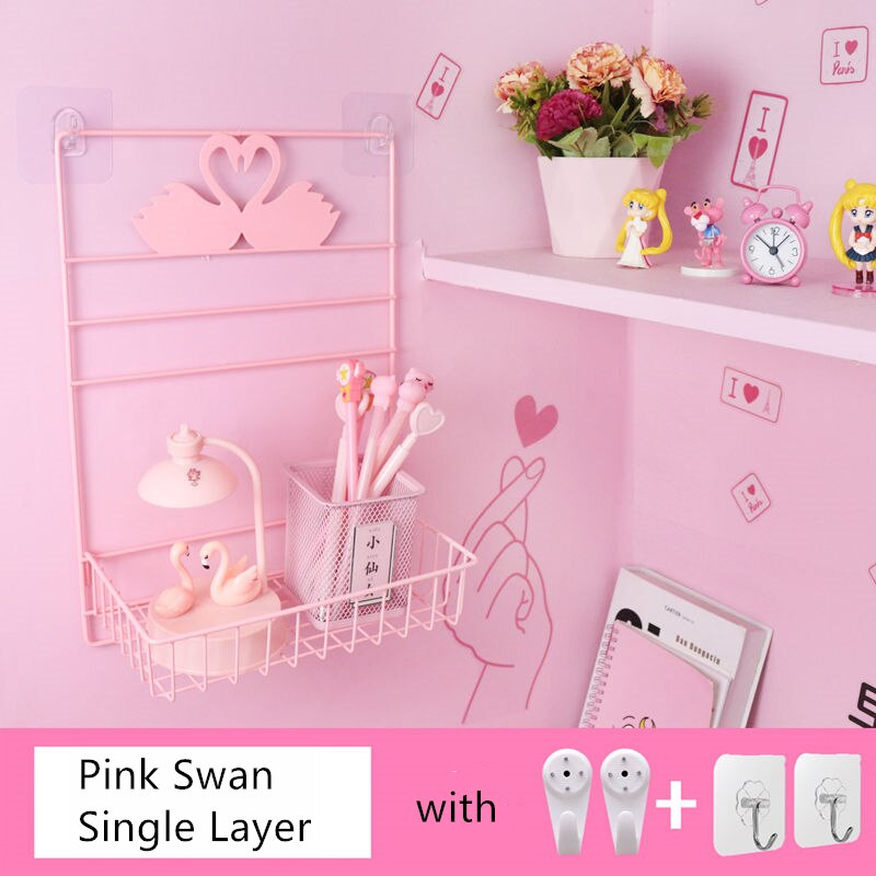 Schlafzimmer Lagerung Regal Eisen Lagerung Gestell Veranstalter Doppel Schicht Zauberstab Hängen Gestell Küche Lagerung Körbe Schlecht zubehör: Rosa