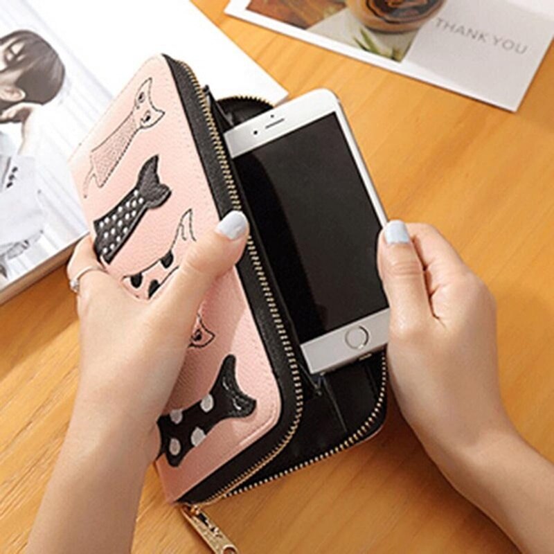 Luxury Wallet Women Cat Cartoon Wallet Female Card Holder Casual Zip Ladies Clutch PU Leather Coin Purse