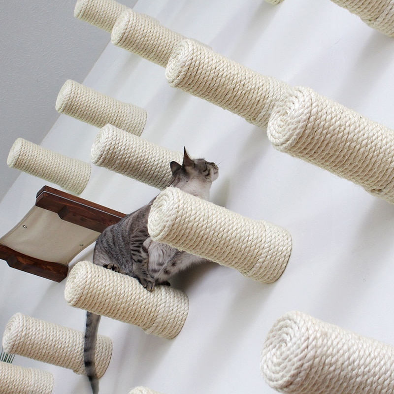 Aan de muur te bevestigen sisal kattenkrabpaal, krabpaal voor katten, kattentoren, klimmeubel voor huisdieren, klimrekken, speelgoed voor katten