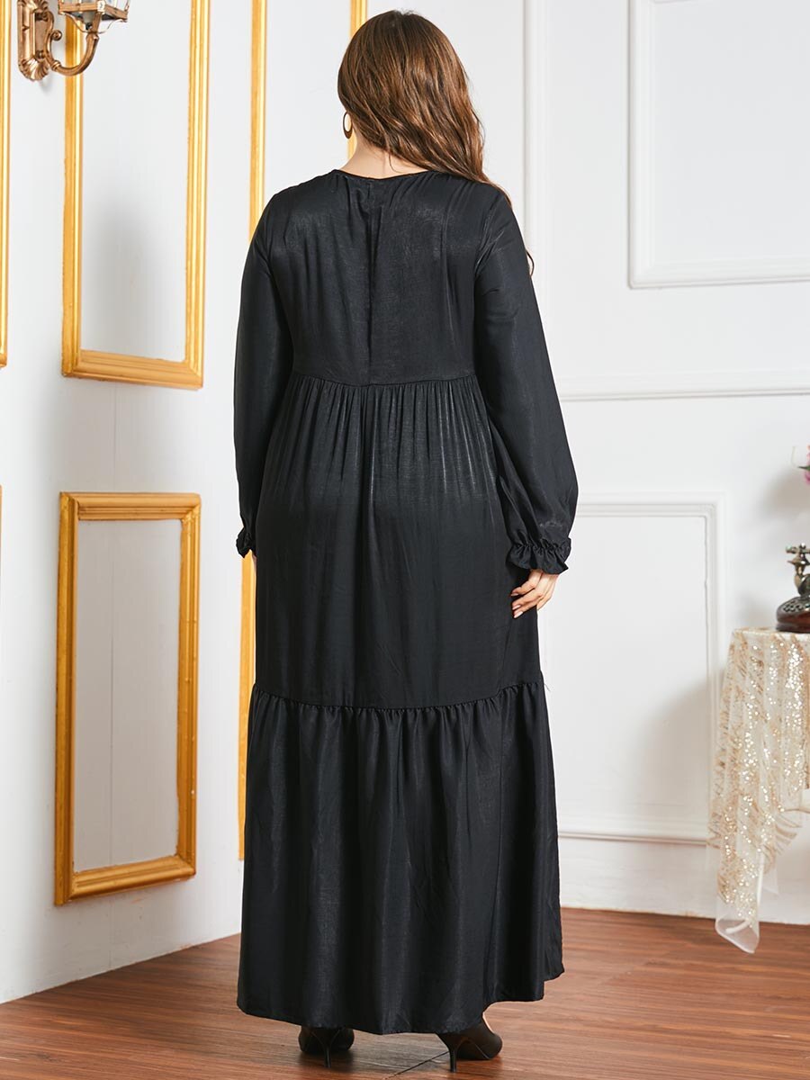 Women Floral printed Muslim Long Dress Long Sleeve Floor Length Evening Party Islamic Dress