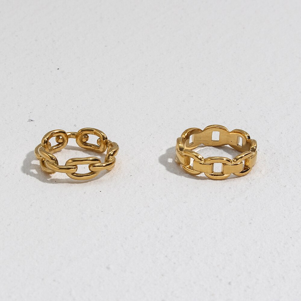 2022 Basic Stainless Steel Waterproof Jewelry Party Ring Ladies Bold Link Chain 18K Gold Rings For Women
