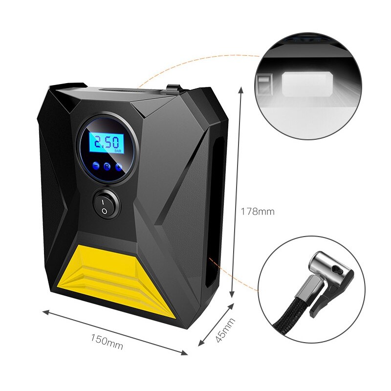 Auto Air Compressor Draagbare Tire Inflator 12V Voor Auto Banden Met Led Licht Manometer Voor Fiets, motor, Bal