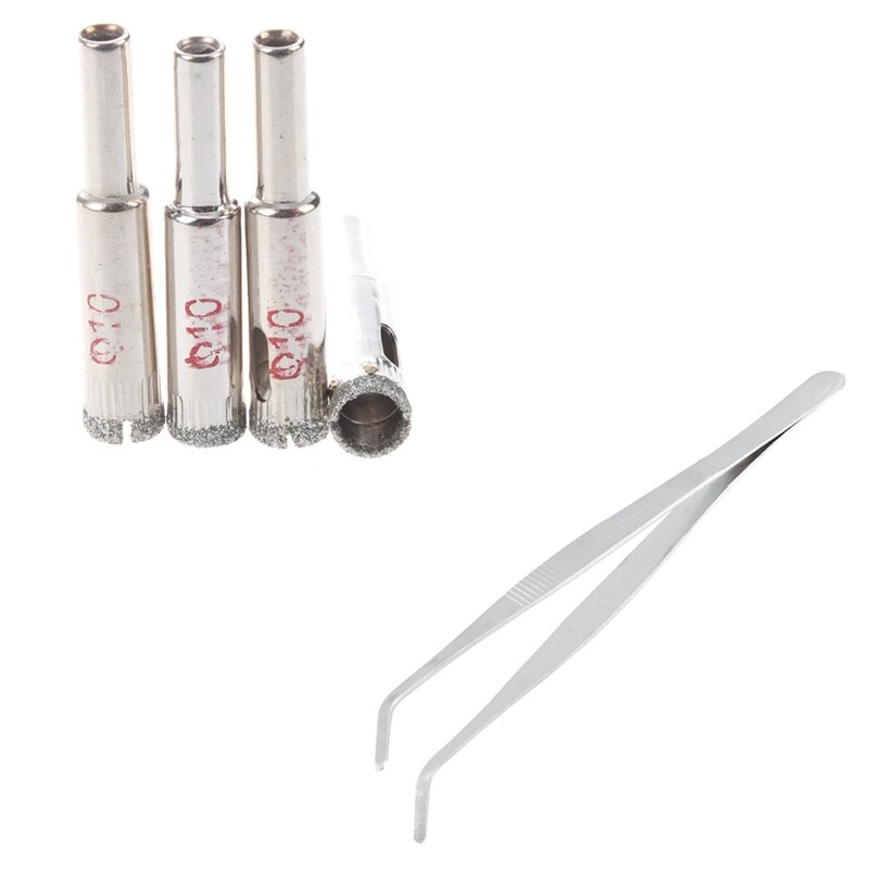 4 Stuks 10Mm Dia Diamant Boor Marmeren Tegel Glas Hole Saw Met 20Cm Schuine Schuine Tip metalen Gebogen Tweezer