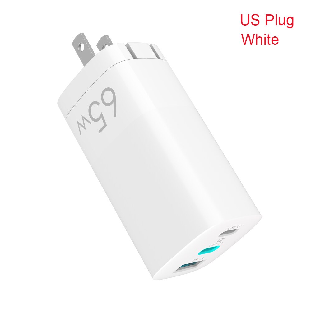 Portable Type C PD 3.0 Wall Adapter Quick Charge US EU Plug 65W GaN Fast Charger USBFor iPhone 12 Phone Laptop Tablet: US Plug	white