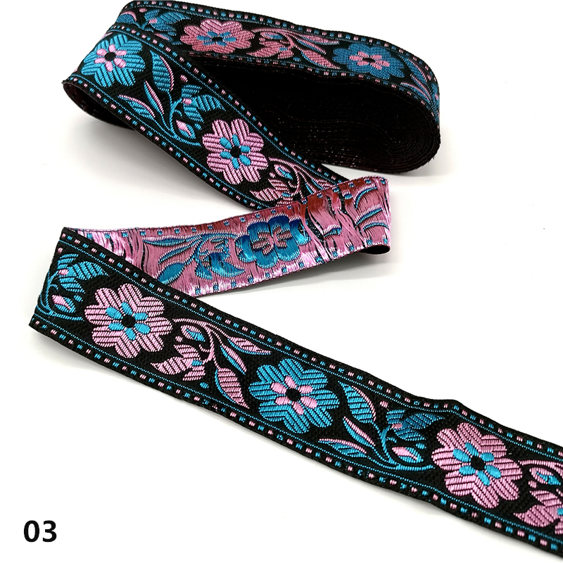 3 Yards Vintage Flower Ethnic Embroidery Lace Ribbon Boho Lace Trim DIY Clothes Bag Accessories Embroidered Fabric: 03