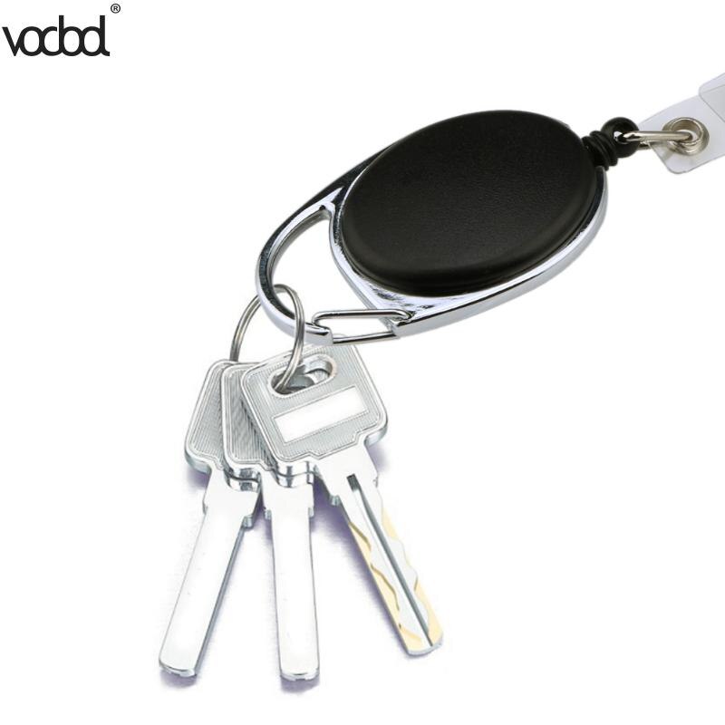 2pcs Black Retractable Pull Key Ring Chain Reel ID Lanyard Name Tag Card Holder Badge Reel Carabiner Style Retractable Holder