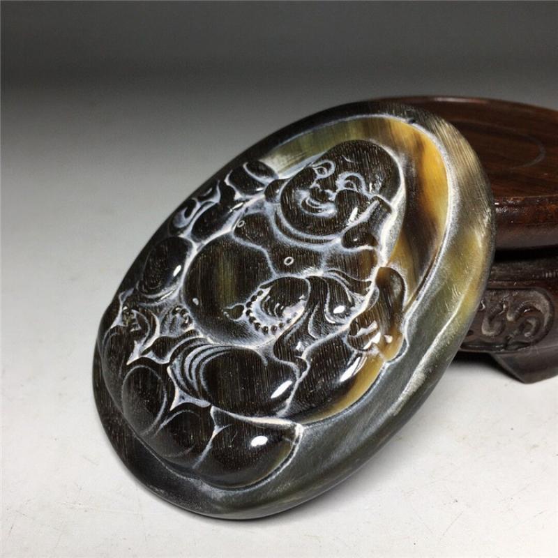 Cuerno de buey antiguo de China tallado a mano, Buda de mil manos, amuleto Guanyin Maitreya, estatua Feng Shui, decoración, colgante Ornamental