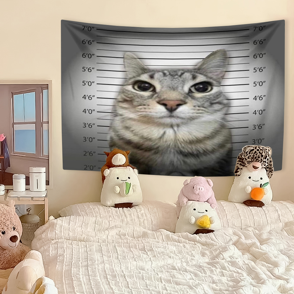 Tapiz de Meme de gato divertido, decoración del hogar de animales Kawaii, tela para colgar en la pared, dormitorio, fondo, de Festival: 230 x 150 cm / Cristal