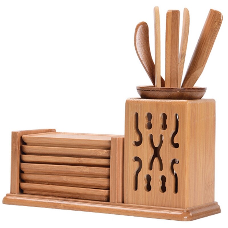 Chinese Style Tea Ceremony Six Gentleman Tea Set Tea Table Solid Wood Bamboo Utensils Kung Fu Tea Combination Accessories Long C: Default Title