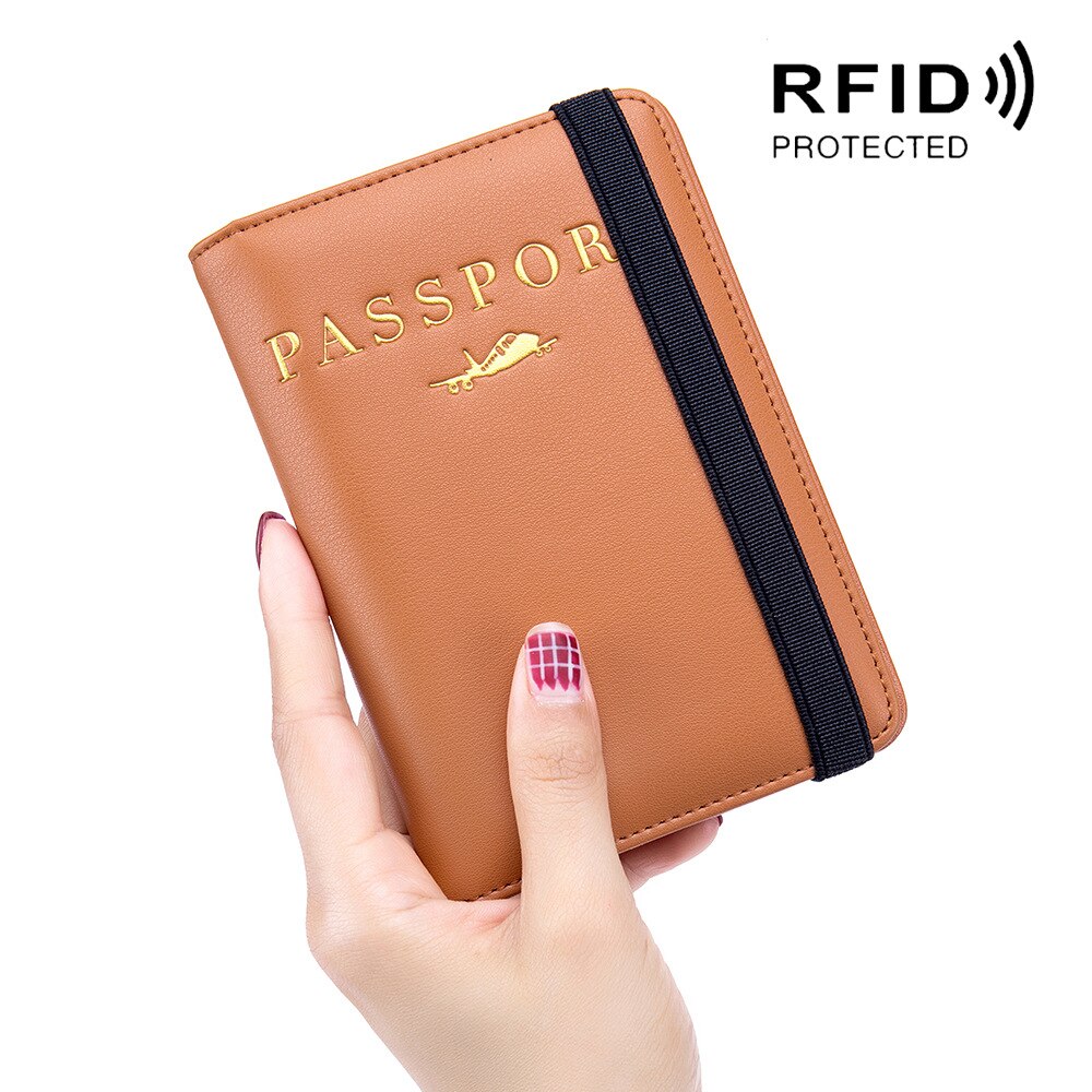 Passeport portefeuille Rfid bloquant en cuir voyage porte-passeport porte-carte couvre pour Document certificat étui unisexe antivol: Yellowish Brown