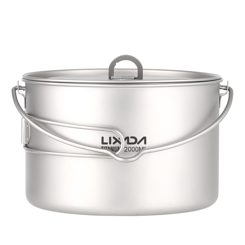 Lixada 2L Titanium Pot Lightweight Outdoor Cup Camping Cooking Pot with Foldable Handles and Lid for Camping Hiking Picnic